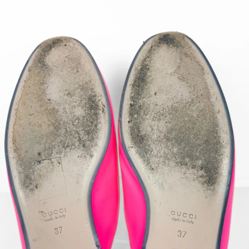 GUCCI Neon Pink Princetown Leather Slipper Mule Flat Horsebit Women's EU 37 - Picture 8 of 11